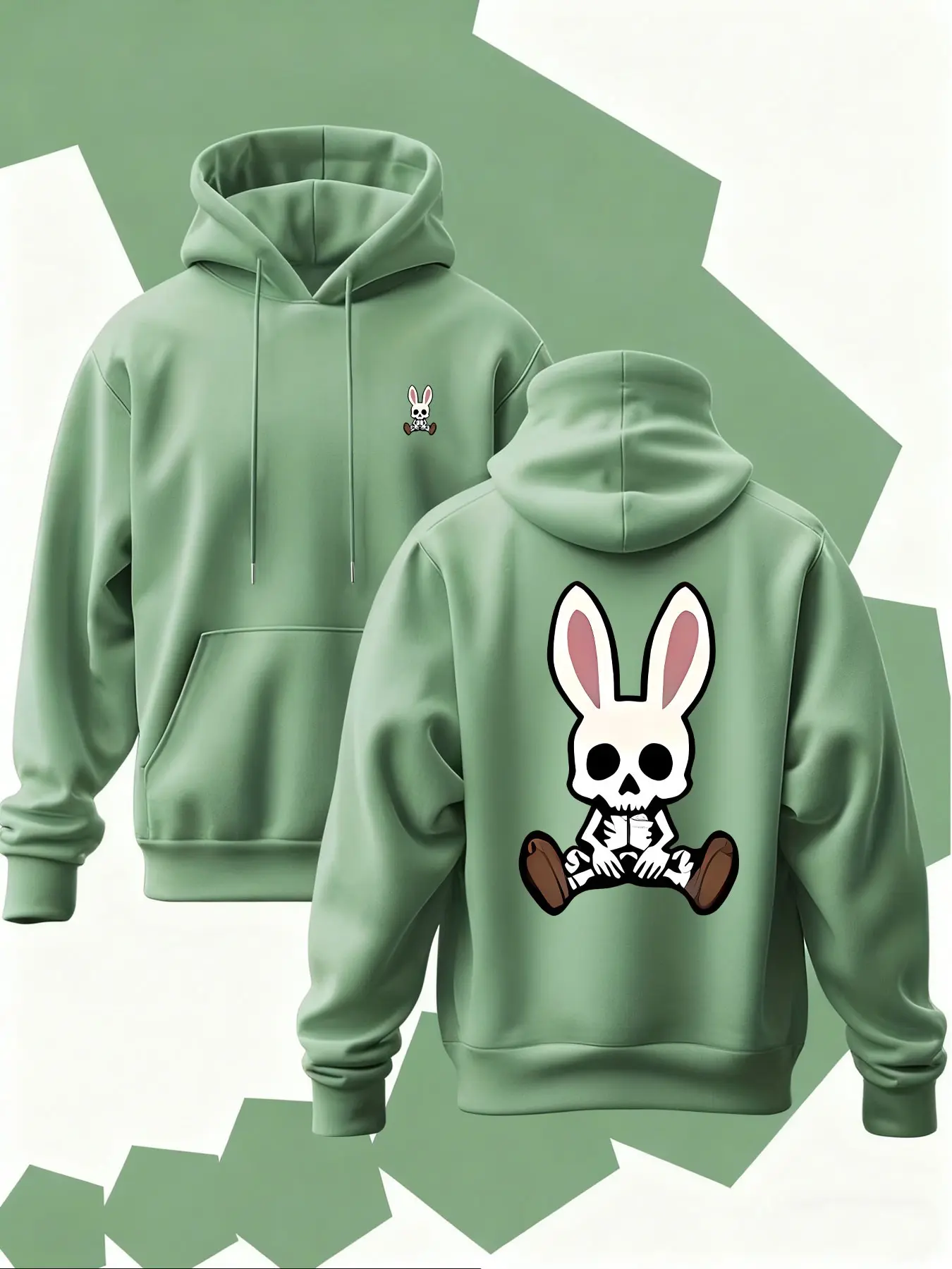 New Men's Aesthetic Fashion Graphic Streetwear Clothing Hoodie with Skull Rabbit Print, Soft Stretch Knit Fabric, Standard Fit, Casual Daily Wear, Fun Style, Essential for Young Adults