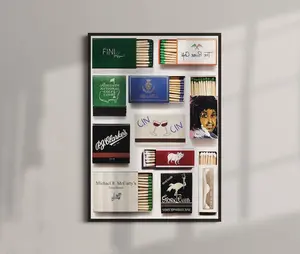 VINTAGE MATCHBOX PRINT, Trendy Matches Poster, Retro Matchbook Wall Art, Funky Aesthetic Poster