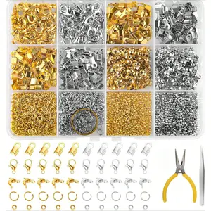 1273 Piece Bracelet Clasps Set, Chain Clasp Set, Including Lobster Clasp, Clip, Wrap Clasp, Connector, Fixing Bead, Tweezers, Pliers