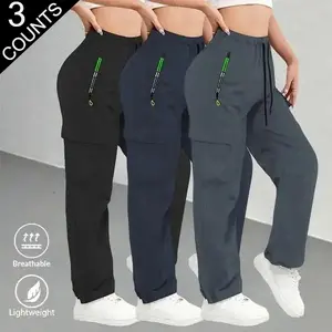 3-Pack Women's Multi-Pocket Summer Thin Sweatpants - Adjustable Drawstring Waist Non-elastic Machine Washed Fabric Fitness Pants, Light and skin-friendly fabric, smooth to the touch Suitable for indoor sports and summer outdoor sports