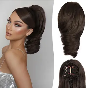 Claw Clip Ponytail Extension - 12 Inch Short Ponytail Extension, Curly Pony Tails Hair Extensions, Synthetic Hair Extensions Ponytail, Clip On Ponytails for Women (Color: Dark  Brown)