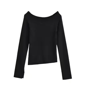 One line off shoulder slanted shoulder elastic slim fit top