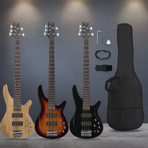 44 Inch  5 String H-H Pickup Laurel Wood Fingerboard Electric Bass Guitar with Bag and other Accessories Burlywood
