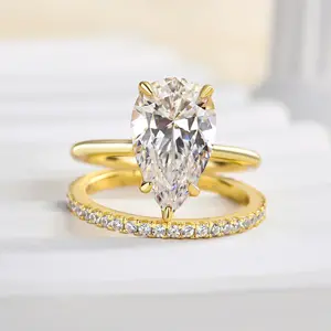 Effinny Pear Cut 3.5ct 2PC Wedding Ring Set,5A Cubic Zirconia Promise Ring, Bridal Set Rings,Anniversary Ring for Women Outdoorfun