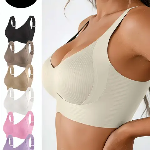 Women's 6-Pack Fitted Ribbed V-Neck Racerback Seamless Push-Up Sports Bra Tops - 3/4 Coverage Cute Gym Wear for Workout & Lounge,sohochic