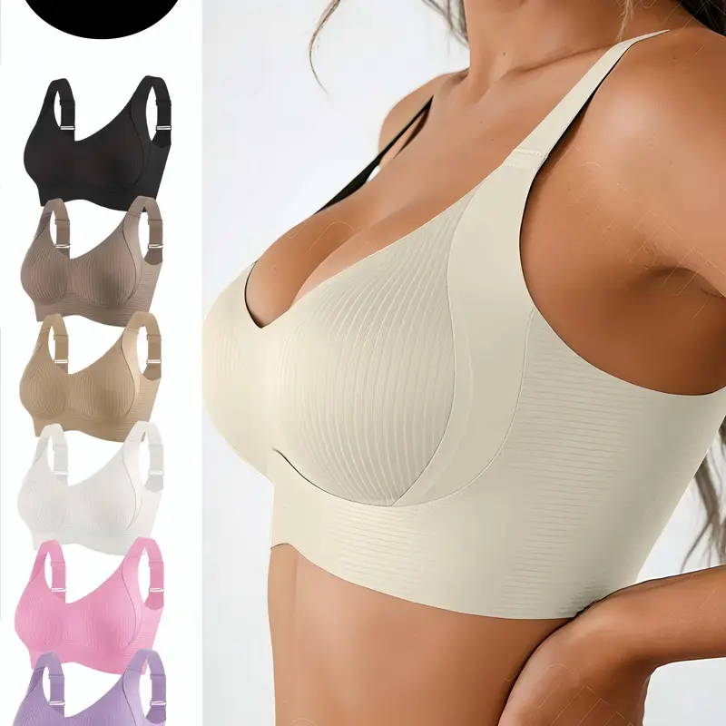 Women's 6-Pack Fitted Ribbed V-Neck Racerback Seamless Push-Up Sports Bra Tops - 3/4 Coverage Cute Gym Wear for Workout & Lounge,sohochic