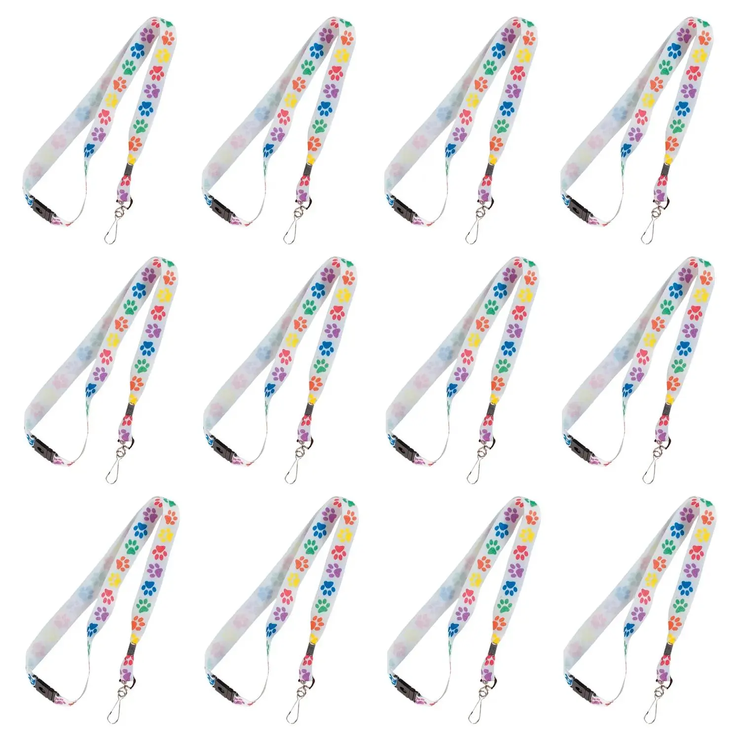 36" Rainbow Colored Paw Prints Breakaway Nylon Lanyards - 12 Pc.