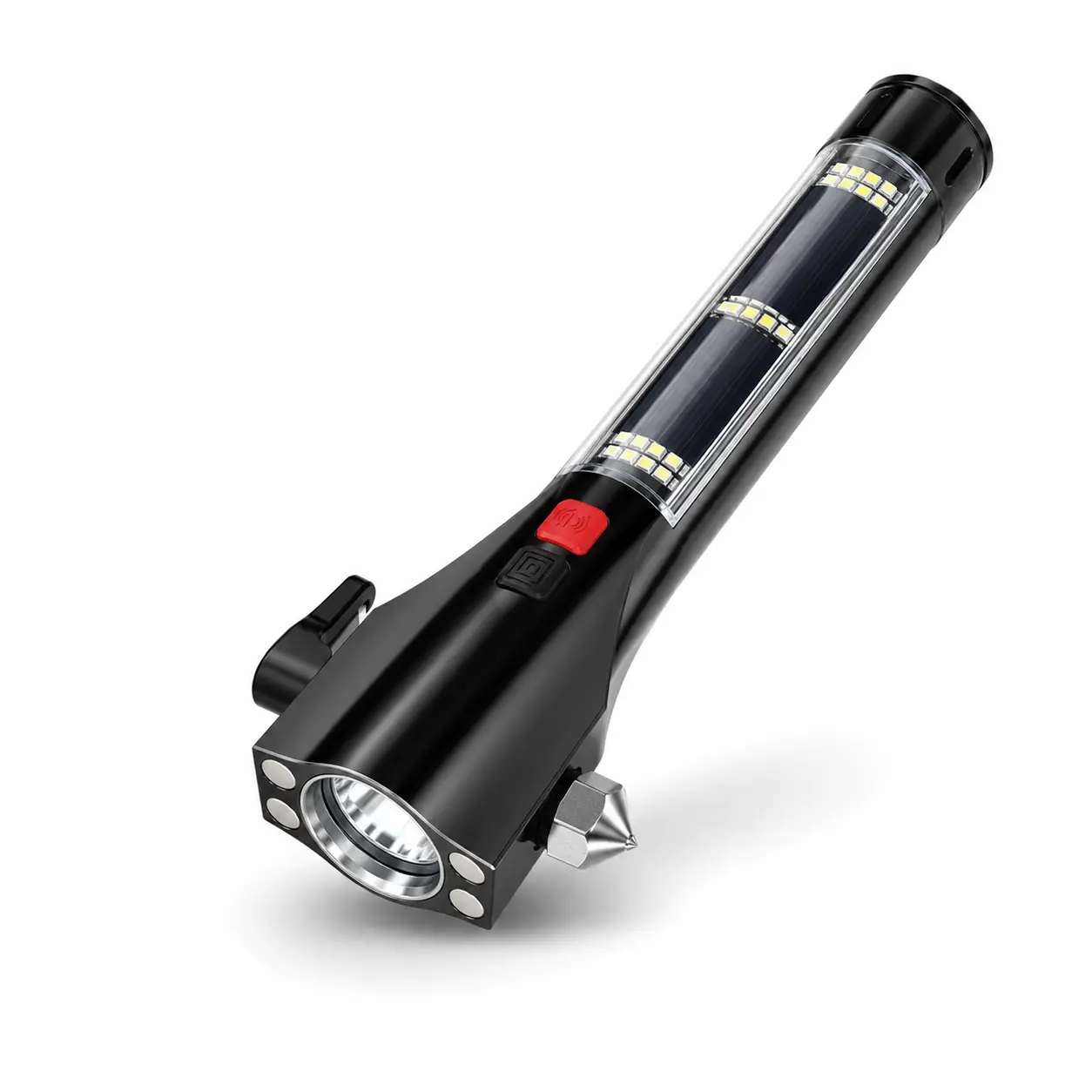 Car Safety Hammer Flashlight, Tactical Emergency Rescue Tool, LED High Lumens Rechargeable Solar Powered Escape Kit, Window Glass Breaker and Seatbelt Cutter, Self Defense Multi-Function Torch