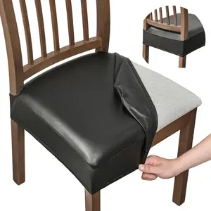 Dining Chair Covers Set of 6, Waterproof PU Stretch Chair Seat Slipcovers Soft Removable Washable Chair Covers, Chair Seat Covers Protectors Dining Room, PU-Black