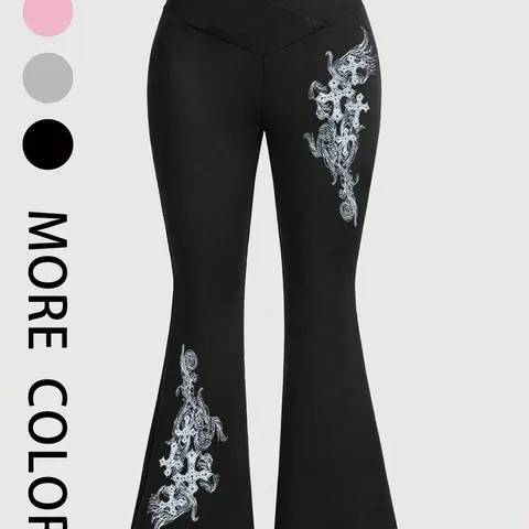 Women's High Waist baggy leggings, Elastic Waist Leggings, Cross Waist Design, Tummy Control, Wings & Cross Print, Casual Fitted Leggings, Stretchy Workout Leggings, Workout Legging Pants for All Seasons, Graphic Print Leggings, Activewear Bottoms
