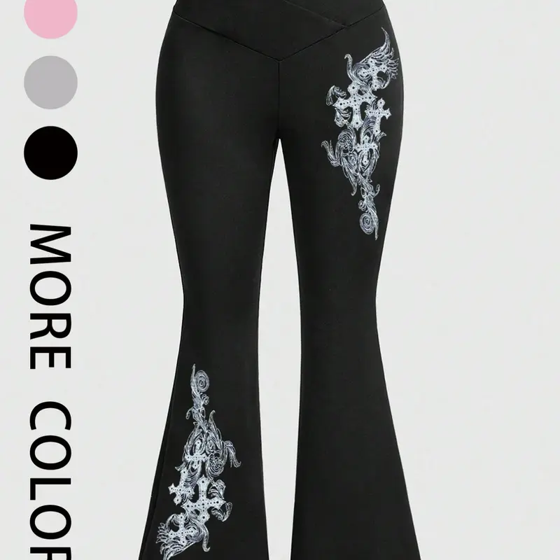 Women's High Waist baggy leggings, Elastic Waist Leggings, Cross Waist Design, Tummy Control, Wings & Cross Print, Casual Fitted Leggings, Stretchy Workout Leggings, Workout Legging Pants for All Seasons, Graphic Print Leggings, Activewear Bottoms