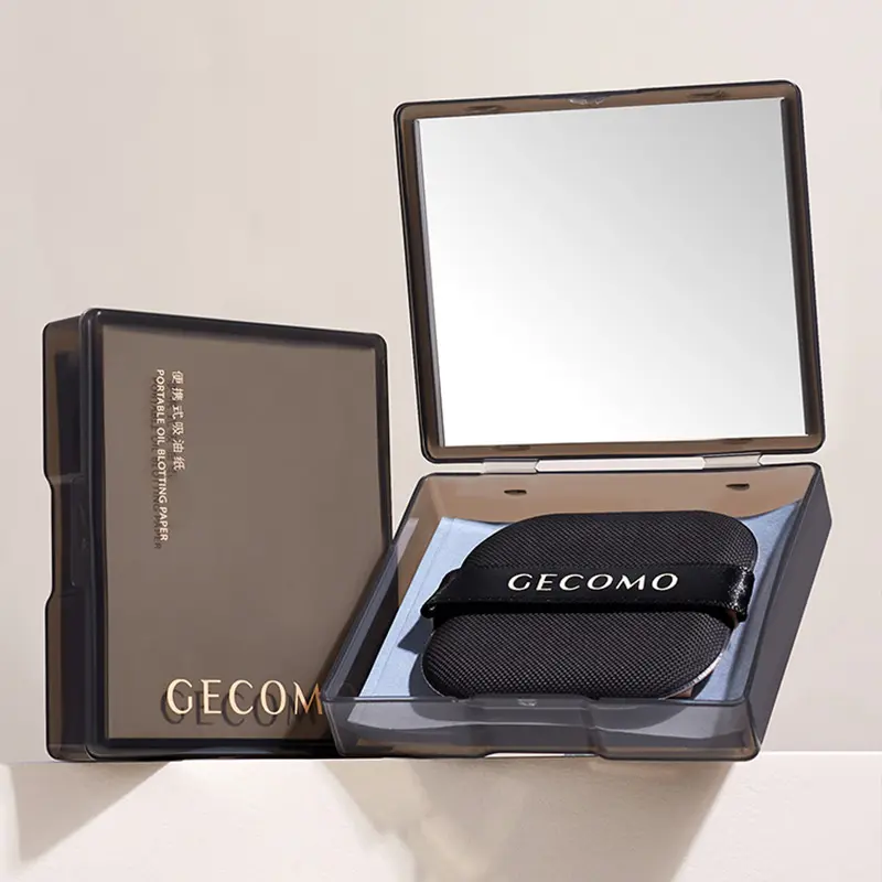 Portable bamboo charcoal facial oil-absorbing sheets with mirror and powder puff, 100-sheet pack; for oily skin, helps control oil; ideal for touch-ups on the go and won’t smudge—a great beauty essential.