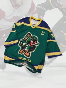 Brooklyn Duck Team Loose Hockey Jersey, Cartoon Duck Logo, Breathable Mesh Fabric, Vintage Style, Casual Daily Wear, Sport Outdoor Clothing