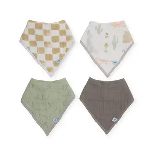 Cotton Muslin + Fleece Bandana Bib 4 Pack - Adobe Checker