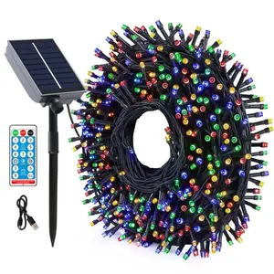 800 LED Light Beads 328ft Christmas String Lights, 8 Modes, Home Garden Patio Decor, Remote Control & Solar Panel, Holiday Lighting