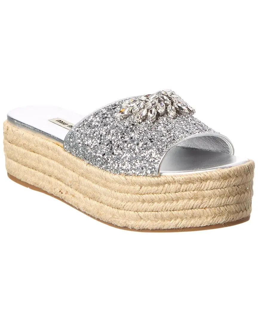 Miu Miu Glitter & Leather Sandal