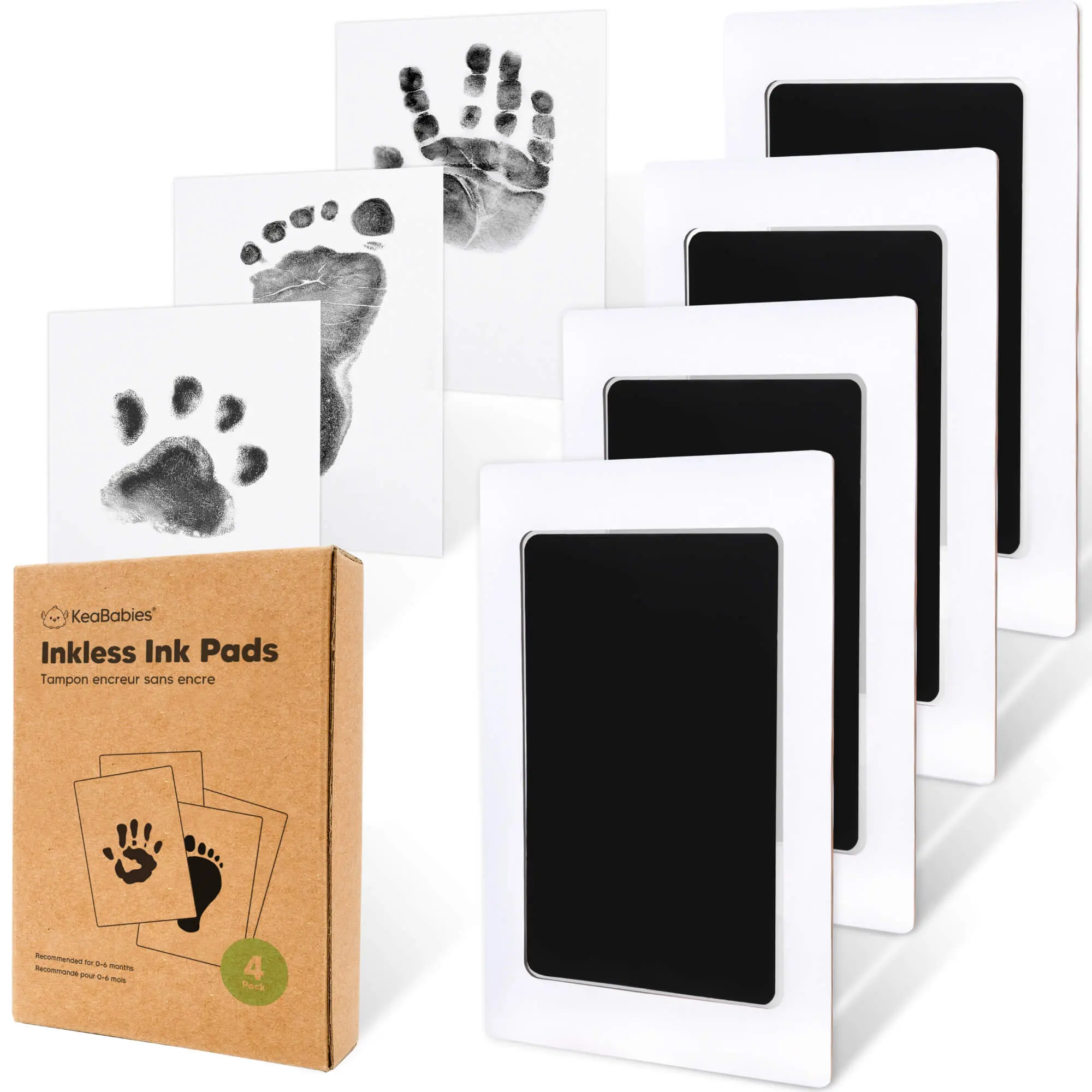 4pk Inkless Baby Hand and Footprint Kit, Mess Free Ink Pads | Large Size, Newborn Keepsake, Dog Nose, Paw Print Kit, Clean Touch Ink Pads, Baby Handprints Footprints Kit, New Mom Gifts
