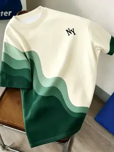 Men's Streetwear Style Gradient Round Neck Short Sleeve T-Shirt, Fashion Wave Print Design, Summer Casual Wear