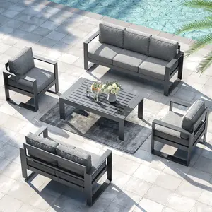 LayinSun Aluminum Outdoor Patio Furniture Set, Metal Modern Conversation Sofa Set with Coffee Table and Washable Thick Cushions for Porch, Backyard, Deck