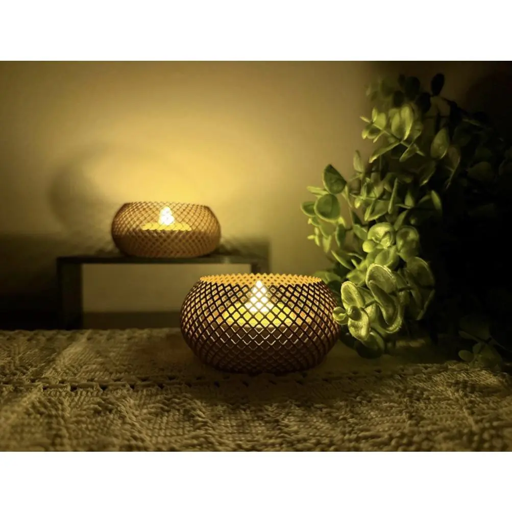 Bohemian Woven LED Tea Light Holder | Modern Boho Decor | 3D Printed