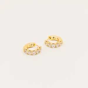 White Gem Loop Earrings - 18K Gold Plated