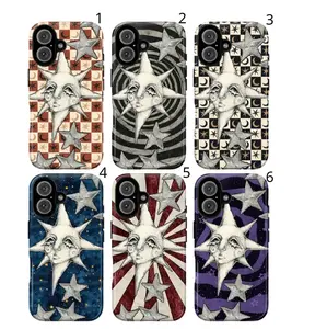 Celestial Star Face Phone Case, Vintage Moon Star Surreal Cosmic Art Design, Baddie Aesthetic Gift Fashion Vibes Trending Now, iPhone 17 16 15 14 13 12 Pro Max Plus X