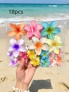 18 Pcs Gradient Candy Color Flower Hair Clips, Hair Clip Set, Large Non-Slip Shark Clamps for Thick Hair, Hawaiian Tropical Design, Summer Beach Party Accessories