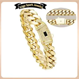 Cuban Link Elite Premium Bracelet 14K Gold-Plated Tarnish-Proof Sweat-Resistant Hypoallergenic 5mm-15mm Sizes for Daily Party Office