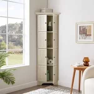 OPUL Tall Farmhouse Corner Cabinet, 4-Tier 72" Corner Kitchen Pantry Storage Cabinet with 8 Doors Tall Storage Cabinet, Corner Cabinet and Shelves, Home farmhouse bookshelf Cabinet for Bathroom, Living room, Kitchen WHITE