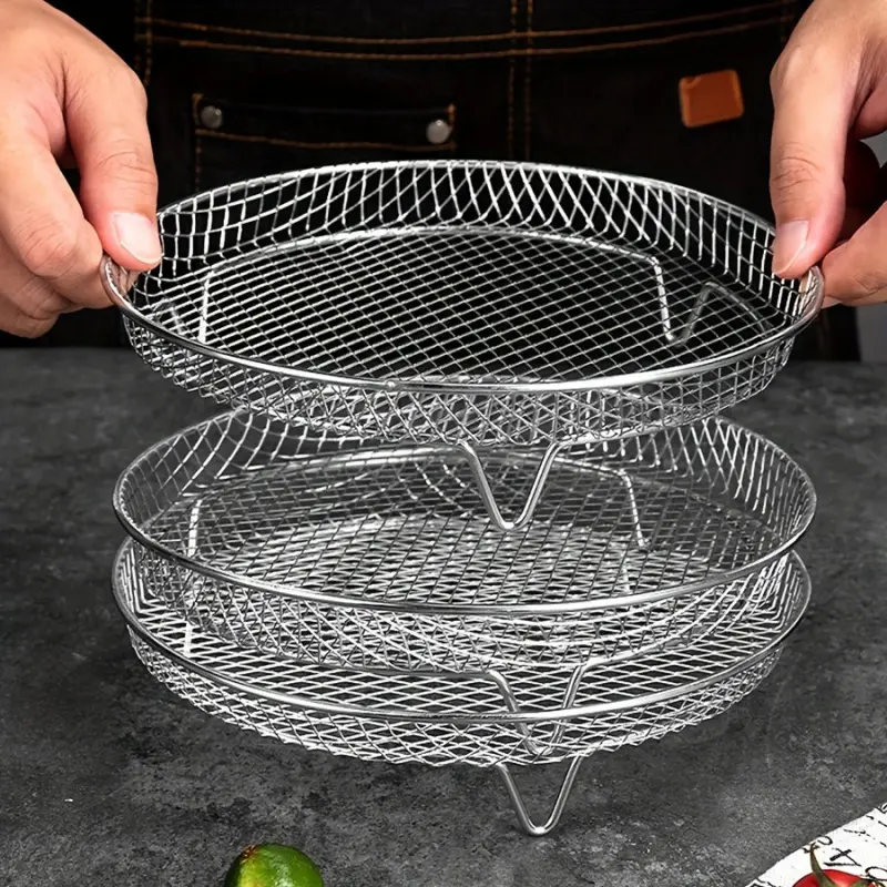 3-Piece Set Of Air Fryer Accessories, Air Fryer Accessory Set, Circular Fryer Basket, Steaming Rack, Stainless Steel Stacking Rack, Dehydration Rack, Baking Basket, Barbecue Rack, Drain Basket
