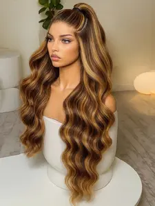 28 Inch 360 Honey Blonde Wig Human Hair Ombre Highlight 360 HD Lace Front Wigs Human Hair Pre Plucked 180 Density Body Wave HD Lace Frontal Wig 4/27 Lace Frontal Wigs for Women