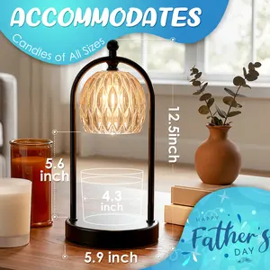 Candle Warmer Lamp with Timer, Electric White Candle Warmer Light for Bedroom, Dimmable Wax Melts Warmer for Candle Jars, Beside Lamp Gifts for Women Home Decor (2 Bulbs Included) Black Decoration Father's Day gift Grateful