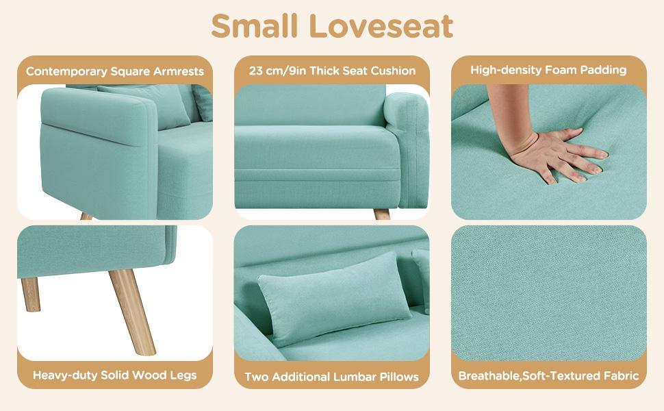 Yaheetech 46.5" W Small Fabric Loveseat Sofa with Lumbar Pillows, Solid Wood Legs, Mid Century Modern 2 Seater Sofa Couch for Dorm, Office, Bedroom Yaheetech 46.5" W Small Fabric Loveseat Sofa with Lumbar Pillows, Solid Wood Legs, Mid Century Modern 2 Seater Sofa Couch for Dorm, Office, Bedroom