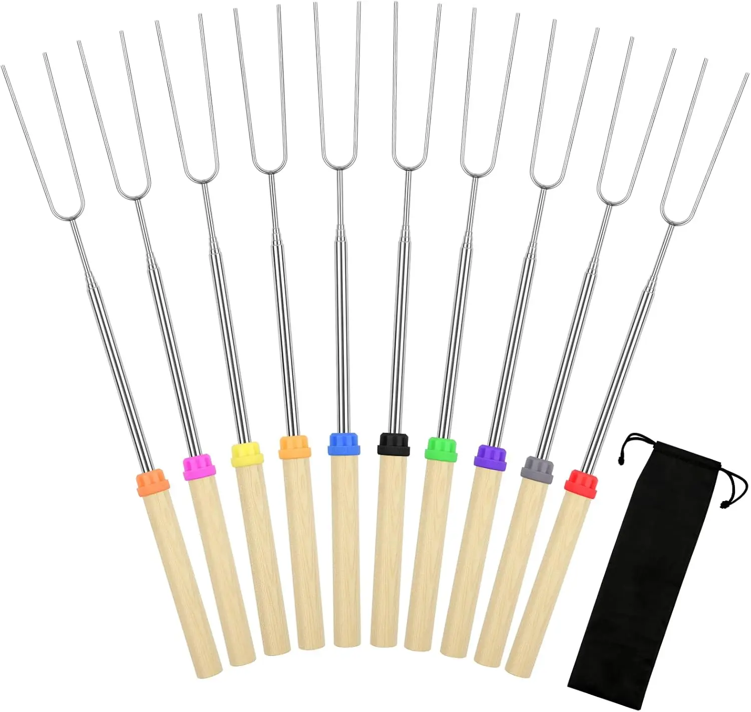 10-Pack Marshmallow Roasting Sticks, 32in Extendable Skewers with Storage Bag, Hot Dog Forks for Fire Pit, Campfire & BBQ Party Kitchen Utensils Smores Kit Camping Essentials