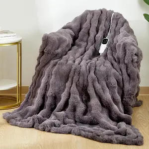 Heated Blanket Electric Throw - Soft Cozy Faux Fur Bubble Electric Blankets with 6 Time Settings, 8 Heating Levels, Fast Heating & Overheat Protection, Mac