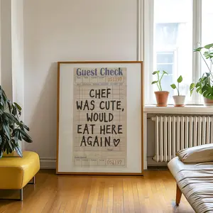 Chef Was Cute Guest Check Poster Trendy Wall Art Prints Kitchen Decor Shipped Wall Prints (unframed) Apartment Prints And Posters Girly