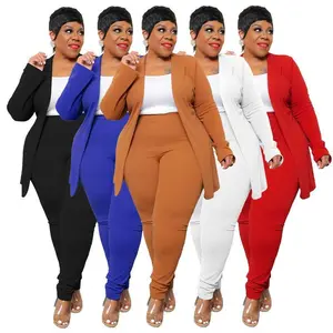 PlusSizeEuropeanAmericanWomen'sBusinessCasualTwoPieceSetLongSleeveBlazerandPantsChicProfessionalOutfitforWorkSuitsWomenswear