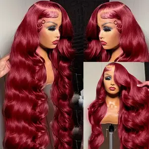 HAIRSW 250% Density Burgundy Lace Front Wigs Human Hair Pre Plucked 13x6 Body Wave HD Lace Front Wigs Human Hair Glueless 99j Wine Red Colored Lace Front Wigs Human Hair for Women