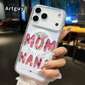 Floral Mom Nana Pattern Magnetic Phone Case for iphone 17 Pro Max 16 Plus 15 14 13 12 11 Air XR E Non-Yellowing Clear Crystal Drop-proof Slim Silicone Shockproof Transparent Acrylic Large Hole Cover Supports Wireless Charging