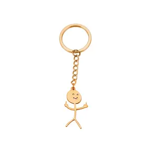 Stainless Steel Funny Doodle Keychain Middle Finger Pendant Keyring Long Distance Friendship Jewelry for Men Women