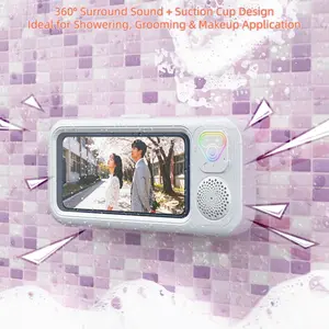 Waterproof box speaker, bathroom waterproof 360 ° rotating touch screen, Bluetooth speaker, watch movies, listen to music, phone holder Bluetooth speaker audio shower TV holder, swimming pool, kitchen, bathroom, sink #GLOBAL PICKS