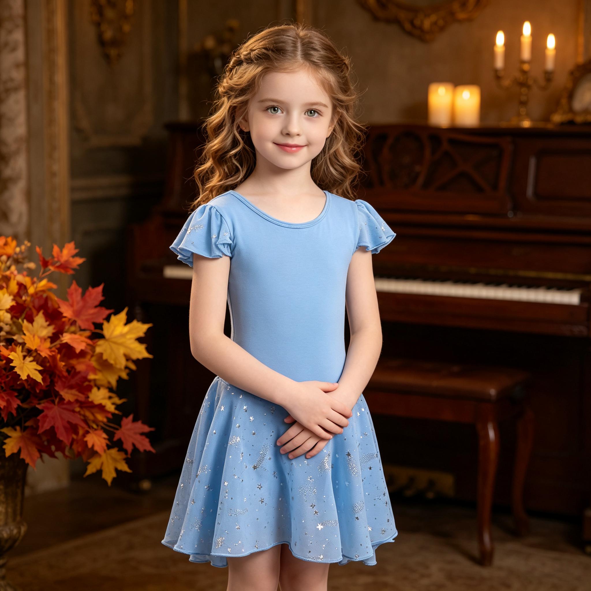 Kids Ballet Dance Outfit, Flutter Short Sleeve Star Sequin Tulle Skirt Leotard, Girls Dance Costume For Ballet Class, Stage Performance, Party Show, Daily Practice