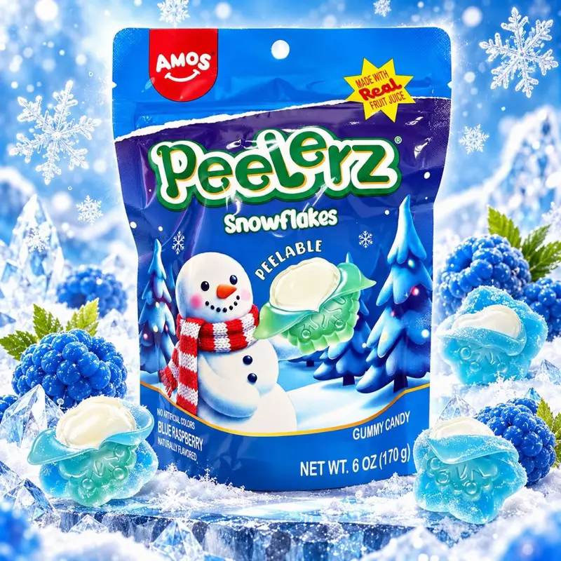 Amos Peelerz Snowflakes - Peelable Snowflake Gummies in Resealable Bag - 6 OZ Bag
