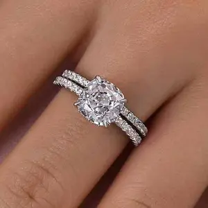 Effinny Jewelry 3.0ct Cushion Cut 2PC Wedding Ring Set In S925 Sterling Silver, 5A Cubic Zirconia Promise Ring, Bridal Rings Set for Women Outdoorfun