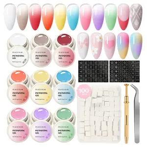 PEACECOLOR Patting Gel Polish Bright Colors Pat Pat Gel Nail Polish with Nail Sponges French Manicure Soak Off U V Set Home DIY Beauty Gift Sets