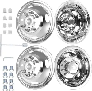 16" 8 Lug Wheel Simulators 4 Vent Hole Stainless Steel RV Hubcaps Polished Surface Front and Rear Over The Lug Wheel Cover Set Fit For 2008-2025 Ford  E-350/E450 Dually Wheel