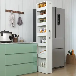7 Tier Multi-Functional Pull-Out Narrow Storage Shelf Single-Sided Open Organizer on Wheels for Kitchen Living Room Laundry Washer Dryer Gap