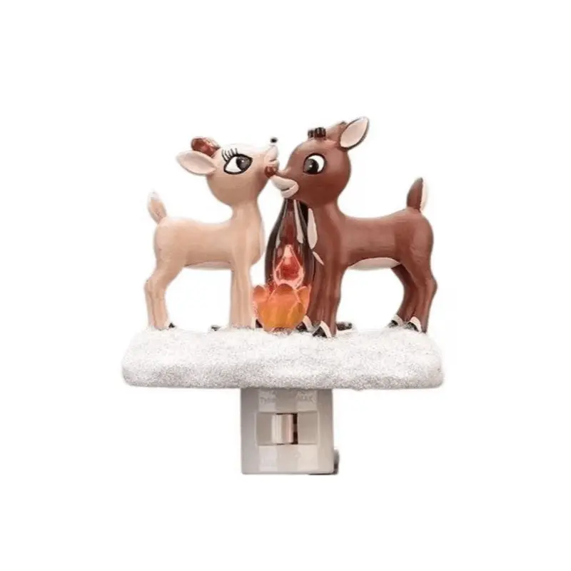 Couple Reindeer Plug-in Night Light, Snow Base Flickering Flame Decorative Wall Night Lamp, Warm Ambient Night Light for Bedroom, Hallway, Bathroom, Christmas Winter Home Decor & Holiday Gift