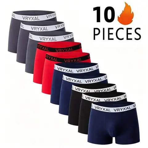 Men's 10-Piece Plain Boxer Briefs Bundle - Lightweight Underwear, Breathable Comfy Underwear, Menswear Sportswear for Daily Wear, All Seasons Sports Use