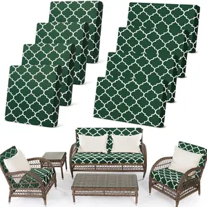8 count Stretch Patio Outdoor Cushion Covers  Replacement Sofa Couch Covers for 4 Backrests and 4 Cushions Washable Lawn Garden Seat Furniture Protector(Dark Green)